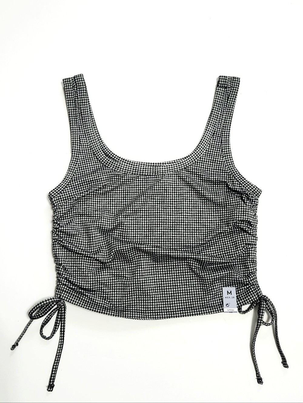 Lefties Black & White Gingham Ruched Tank Top suze M - Picture 3 of 12
